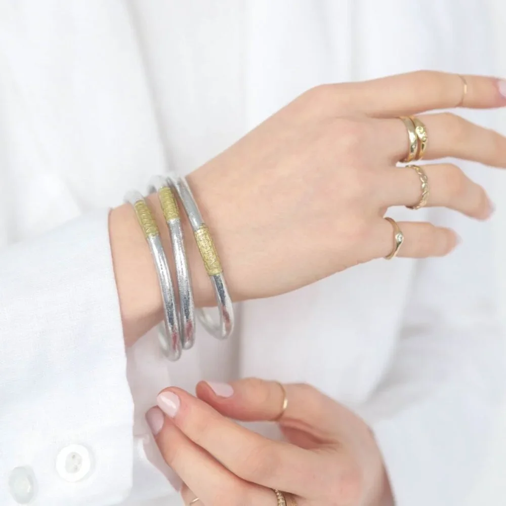 Single Silver *Budah Girl* All-Weather Bracelet - Size Medium - Picture 2 of 4